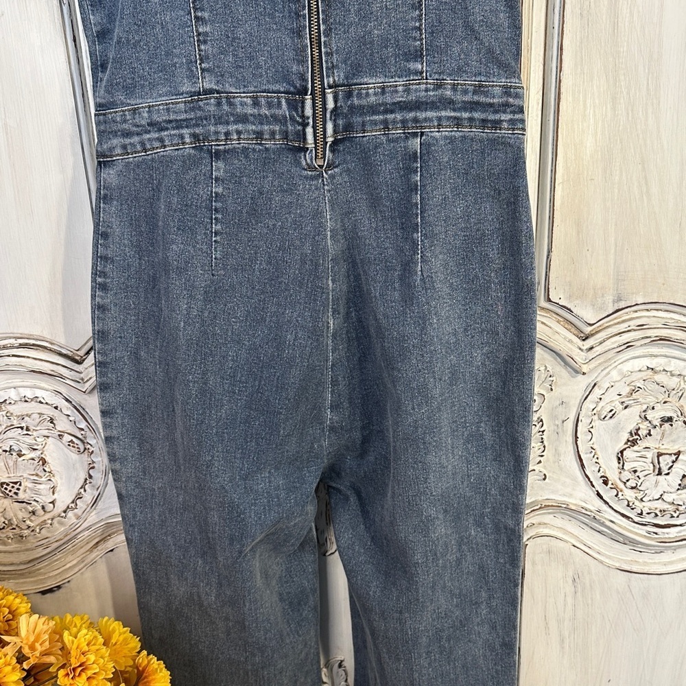 Retro Groovy Medium Wash Denim Strap Jumpsuit - Picture 8 of 13